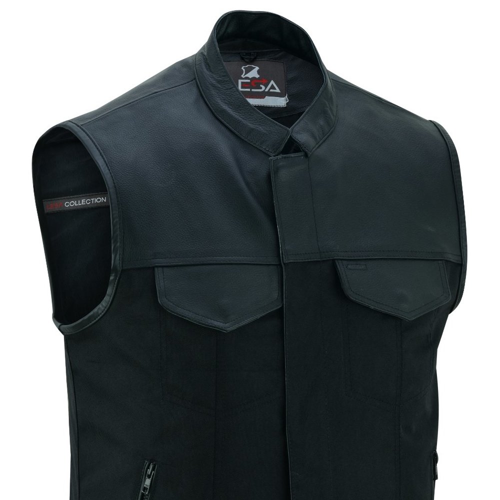 Lesa Collection  Men's Black Textile and Leather Multi Closer  Zipper and studs